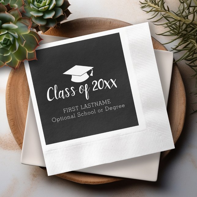 Klasse Jahr und Name Graduation Cap Schwarz-weiß Serviette (Custom Graduation Napkins - Personalize these for the Grad Party)