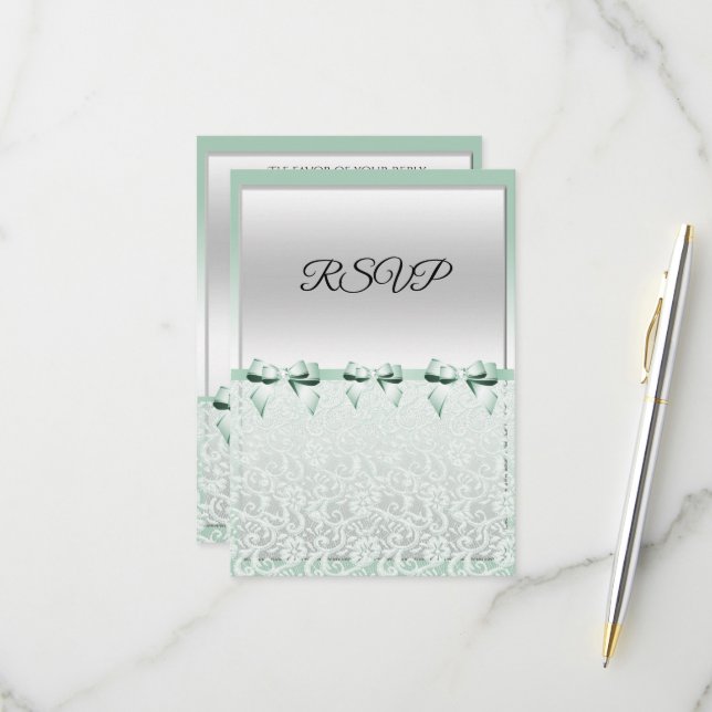 Klasse Minze grüne Bögen und Spitzen RSVP Karte (Vorderseite/Rückseite Beispiel)
