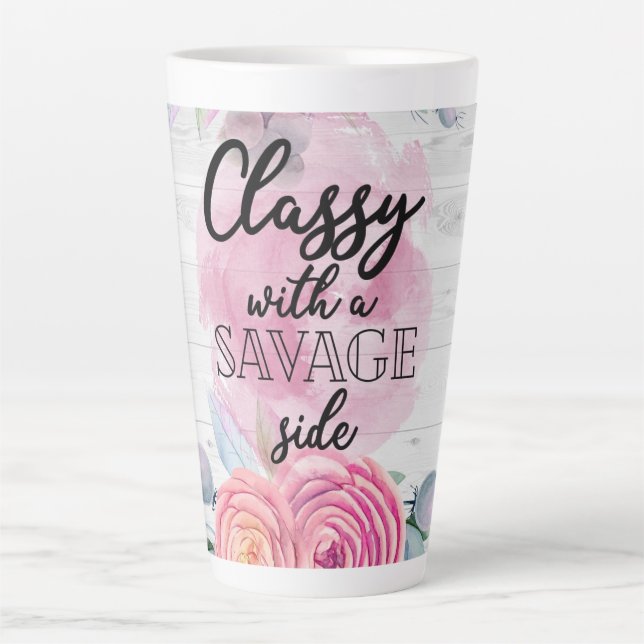 Klasse mit einer Seite von Savage Latte Tasse (Vorderseite)