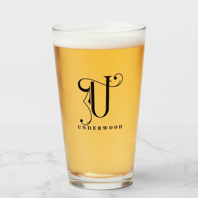 Klasse Monogramm erste U mit Nachname Glas (Vorne (Gefüllt))