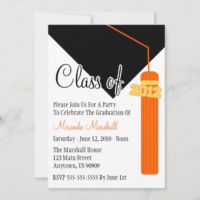 Klasse of 2012 Tassel Abschluss Invite (Orange) Einladung (Vorderseite)