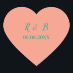 Klasse Peach und Aquamarin Herz-Aufkleber<br><div class="desc">Pfirsich und aquamarine Aufkleber machen Ihre Hochzeitsarbeit individuell. Das Design zeichnet sich durch einen pfirsichfarbenen Hintergrund mit aquamarinem Text aus. Bestelle noch heute! Hochzeitsticker-Design: Weddingsby Rhoadie</div>