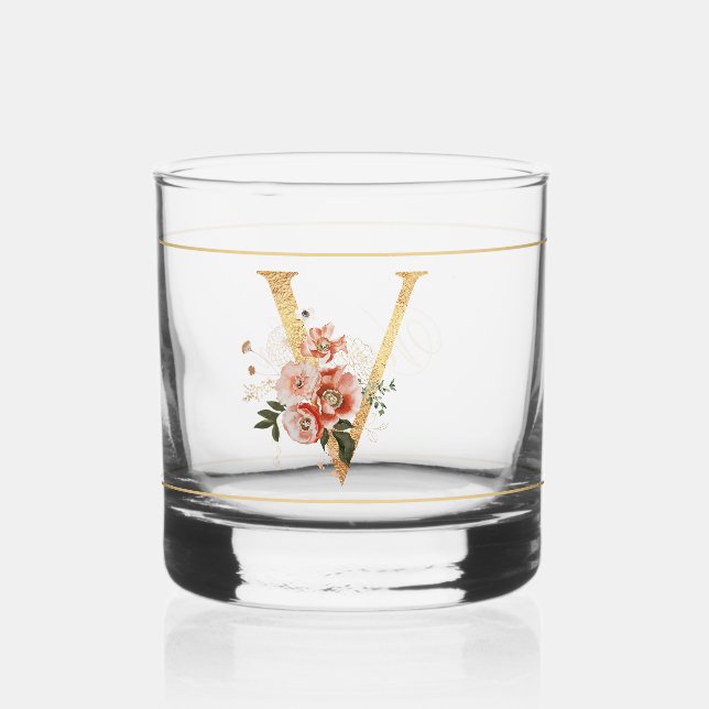 Klasse Poppy Blumendekoration Initial V Whiskyglas (Vorderseite)