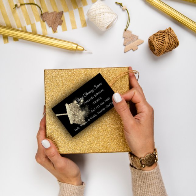 Klasse Reinigungsservice Elegantes Funkelnd Gold Visitenkarte (Classy Cleaning Service Elegant Sparkly Gold Business Card)