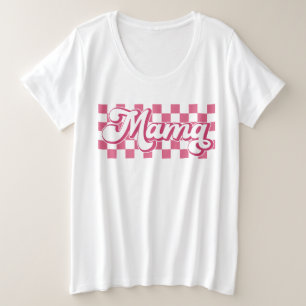 Klasse Retro Mama Pink Checked Große Größe T-Shirt