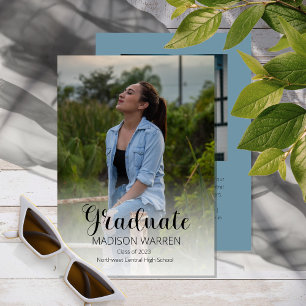 Klasse Script Graduate Zwei Foto Abschluss Blau Einladung