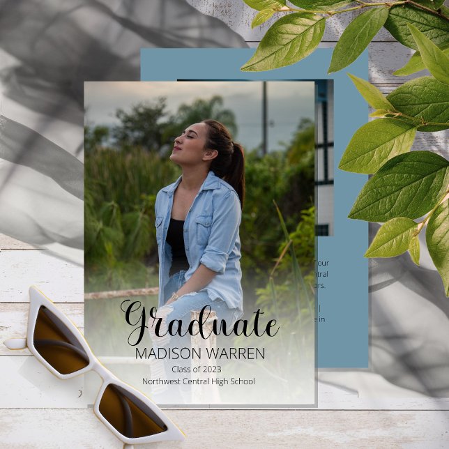Klasse Script Graduate Zwei Foto Abschluss Blau Einladung (Von Creator hochgeladen)