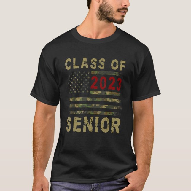 Klasse Senior 2023 Patriotische Camouflage America T-Shirt (Vorderseite)