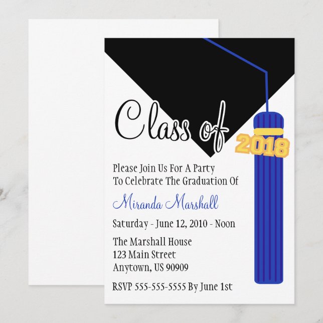 Klasse von 2018 Tassel Abschluss Invite (blau) Einladung (Vorne/Hinten)