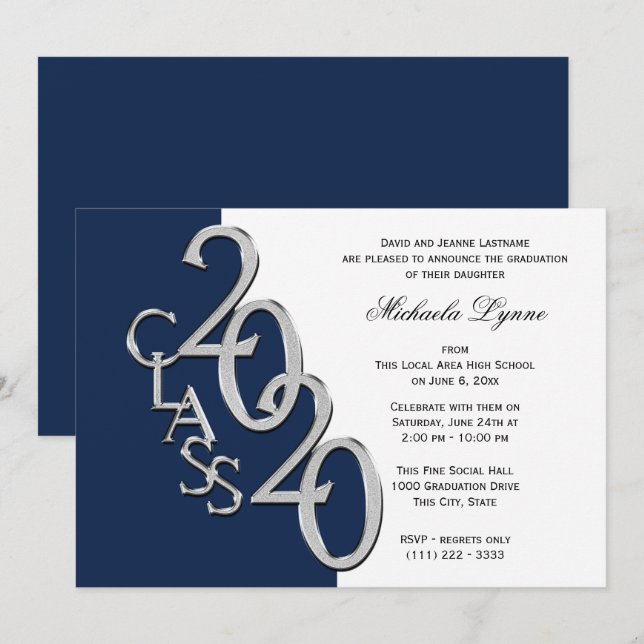 Klasse von 2020 Grad Silber mit Farboption Einladung (Vorne/Hinten)