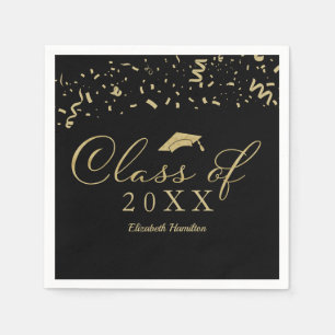 Klasse von 2021 Gold Script Graduation Party Black Serviette