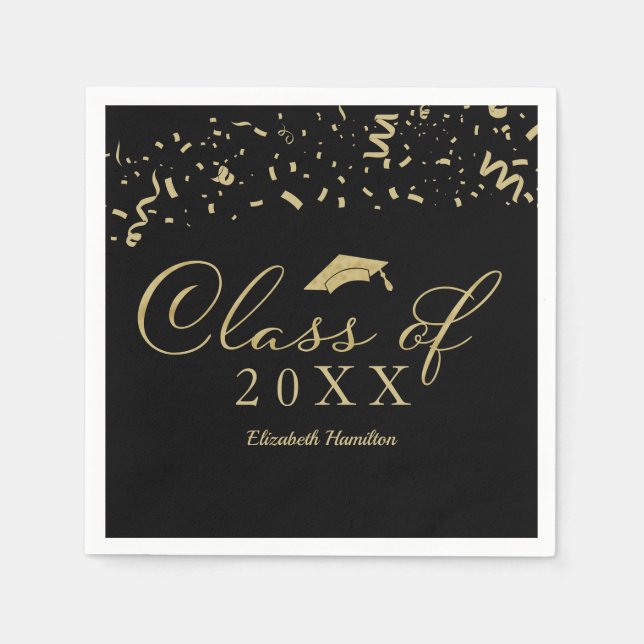 Klasse von 2021 Gold Script Graduation Party Black Serviette (Vorderseite)