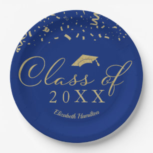 Klasse von 2021 Gold Script Graduation Party Blue Pappteller
