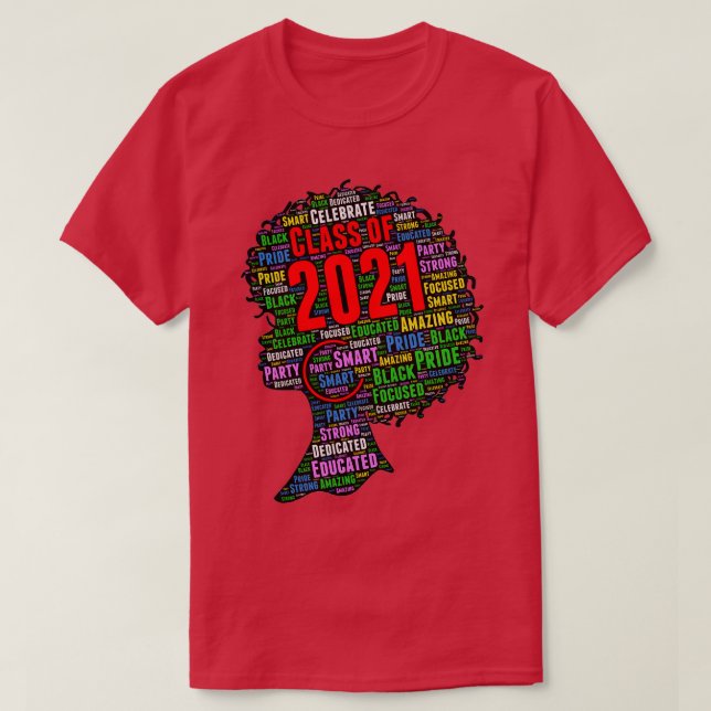 Klasse von 2021 Wörtern in Afro T-Shirt (Design vorne)
