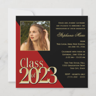Klasse von 2023 Grad Grad Rot mit Foto Einladung