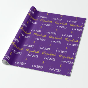 Klasse von 2023 Grad's Name Royal Lila White Gold Geschenkpapier