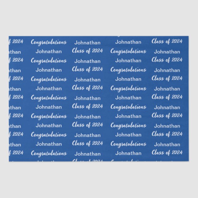 Klasse von 2024 Blue White Gratulationen Grad Name Seidenpapier (Vorderseite)