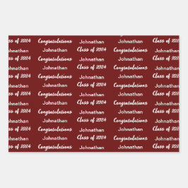 Klasse von 2024 Dark Red gratulation Grad Name Geschenkpapier Set