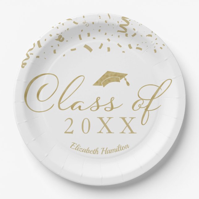 Klasse von 2024 Gold Script Graduation Party White Pappteller (Vorderseite)