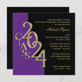 Klasse von 2024 Grad Lila und Gold Einladung
