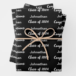 Klasse von 2024 Schwarzer Glückwunsch Grad Name Geschenkpapier Set