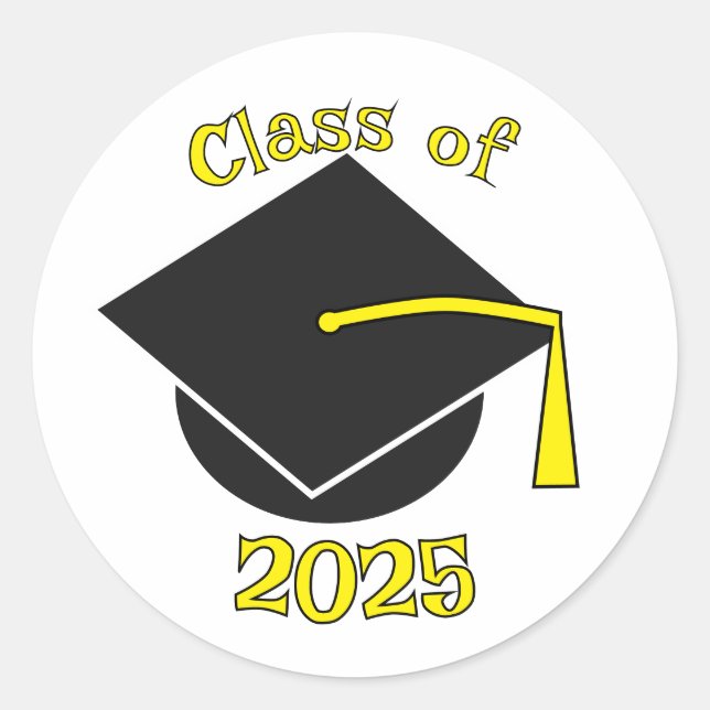 Klasse von 2025 Abschluss Hutgelb Runder Aufkleber (Vorderseite)