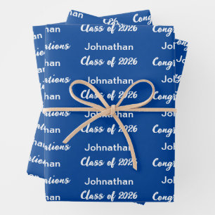 Klasse von 2025 Blue White Gratulationen Grad Name Geschenkpapier Set