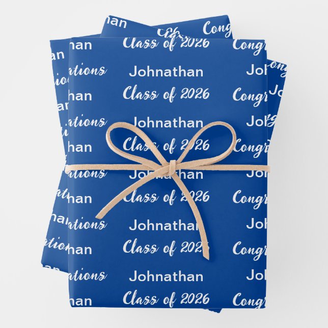 Klasse von 2025 Blue White Gratulationen Grad Name Geschenkpapier Set (Beispiel)