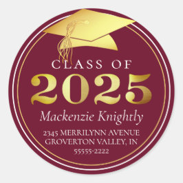Klasse von 2025 Elegant Burgundy Maroon Gold Runder Aufkleber