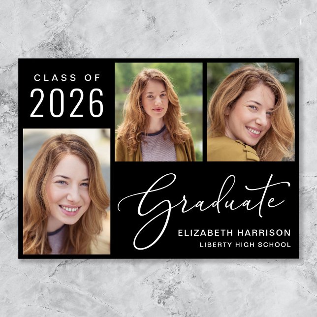Klasse von 2025 Foto Script Black Abschluss Ankündigung (Cherish the milestone: share your graduate's achievement with a custom photo graduation announcement)