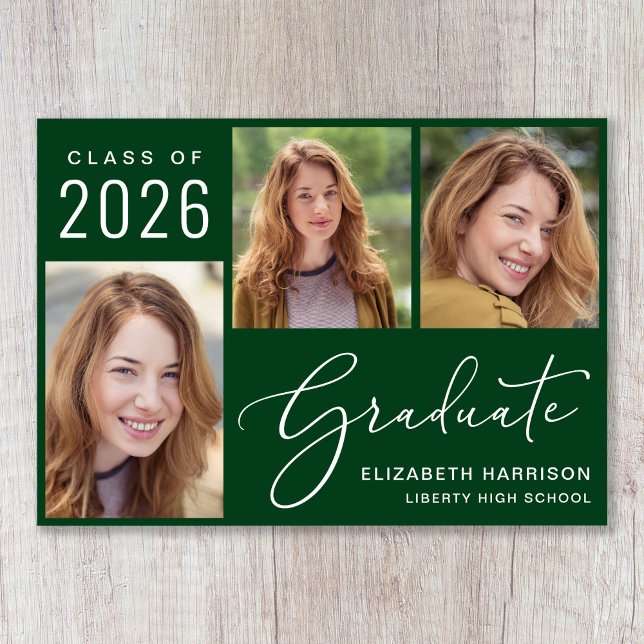 Klasse von 2025 Foto Script Green Abschluss Ankündigung (Cherish the milestone: share your graduate's achievement with a custom photo graduation announcement)