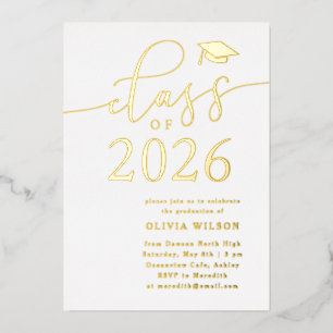 Klasse von 2025 Grad Party Weißes Gold Folieneinladung