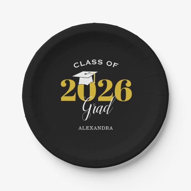 Klasse von 2025 Grad Simple Black and Gold Pappteller (Vorderseite)
