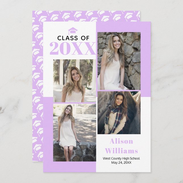 Klasse von 2025 vier Foto Lavendel Abschluss Ankündigung (Vorne/Hinten)