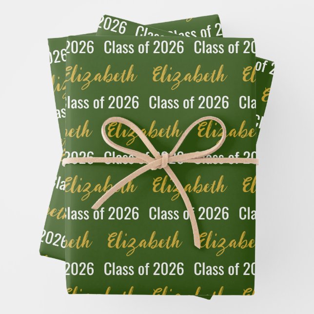 Klasse von 2026 und Graduate's Name Green White Go Geschenkpapier Set (Beispiel)