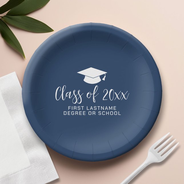 Klasse von 20xx Trendy Script and Name - Navy Pappteller (Custom Paper Plate)