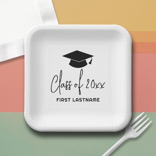 Klasse von 20xx Trendy Script und Name - Schwarz-w Pappteller (Custom Paper Plate)