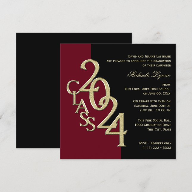Klasse von Grad Burgund und Gold 2024 Einladung (Vorne/Hinten)