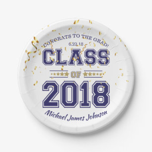 Klasse von Grad Party Blue und Gold 2018 Pappteller