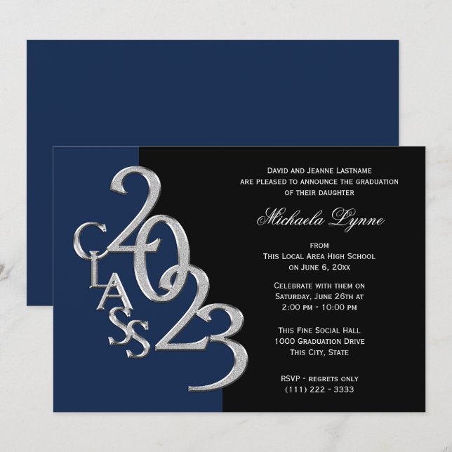 Klasse von Grad Silver 2023 mit Farboption Einladung (Vorne/Hinten)