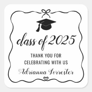 Klasse von Niedlichem Bow-Graduate-Hat für 2025    Quadratischer Aufkleber