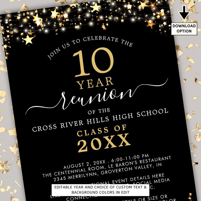 Klasse Wiedersehen Black Gold Stars leuchten jedes Einladung (Von Creator hochgeladen)