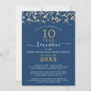 Klasse Wiedersehen Blue Gold Confetti Streamers Einladung