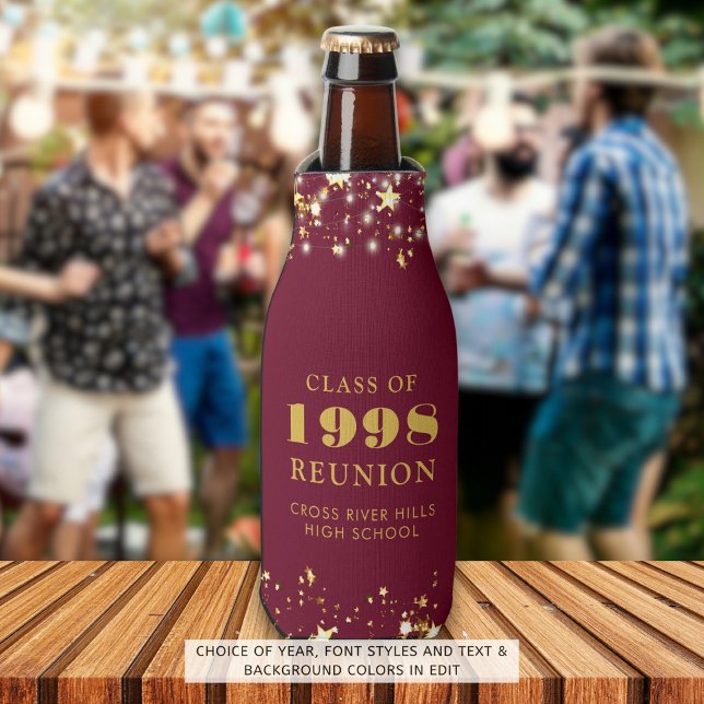 Klasse Wiedersehen Burgundy Gold Stars Personalisi Flaschenkühler (Von Creator hochgeladen)