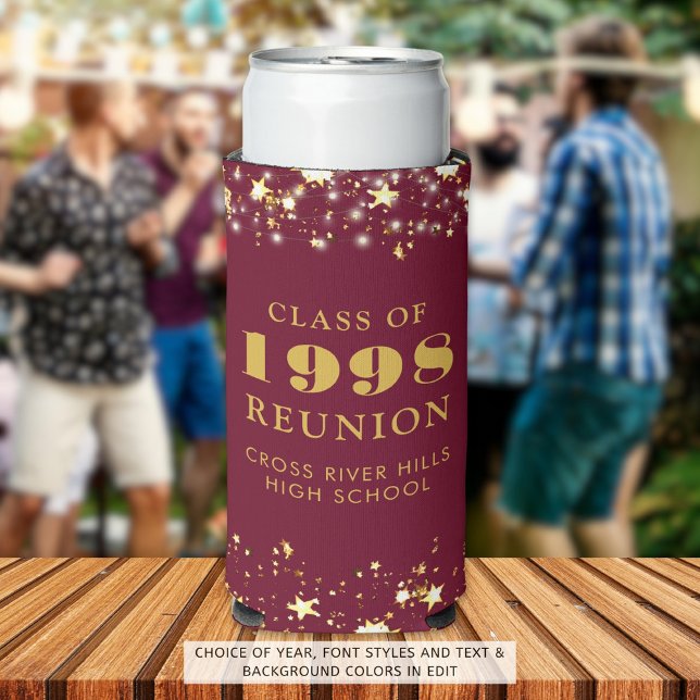Klasse Wiedersehen Burgundy Gold Stars Personalisi Selters Dosenkühler (Von Creator hochgeladen)