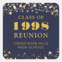 Klasse Wiedersehen Navy Blue Gold Stars Personalis Quadratischer Aufkleber