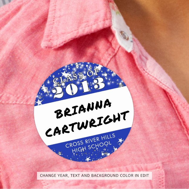 Klasse Wiedersehen Royal Blue Silver Stars Namenss Runder Aufkleber (Von Creator hochgeladen)