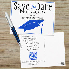 Klasse Wiedersehen Save the Date Blue Grad QR-Code Postkarte