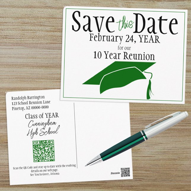 Klasse Wiedersehen Save the Date Green Grad QR-Cod Postkarte (Von Creator hochgeladen)