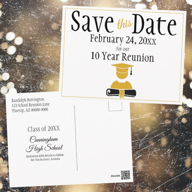 Klasse Wiedersehen Save the Date Minimalistisch Sc Postkarte (class reunion postcard front and back)